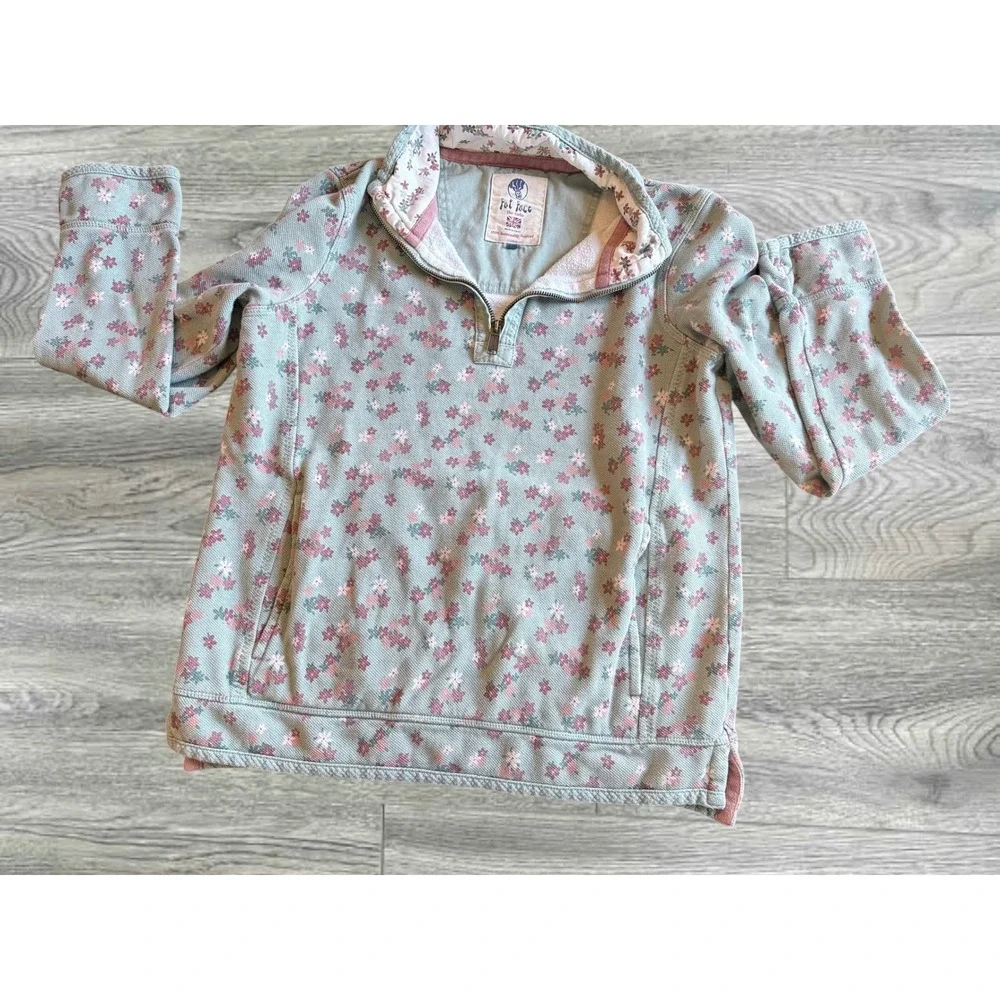 FatFace The Airlie Sweatshirt Women 6 Mint Green Floral Waffle Knit Quarter Zip